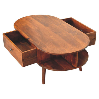 Chestnut Oval Coffee Table with 1 Drawer