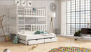 Wooden Bunk Bed Klara with Trundle and Storage in White Matt With Foam/Bonnell Mattress