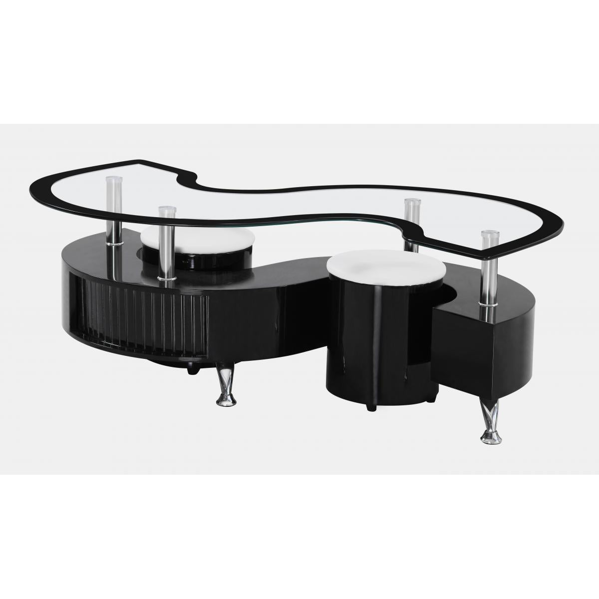 Krista Black High Gloss Coffee Table with Black Border – Includes 2 Stools