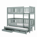 Lea Bunk Bed with Trundle and Storage in Grey Without Mattress