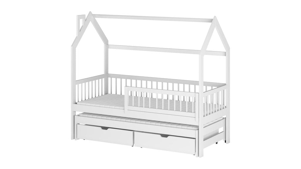 Wooden Single Bed Papi With Trundle in White Matt Without Mattress