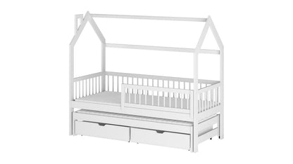 Wooden Single Bed Papi With Trundle in White Matt Without Mattress