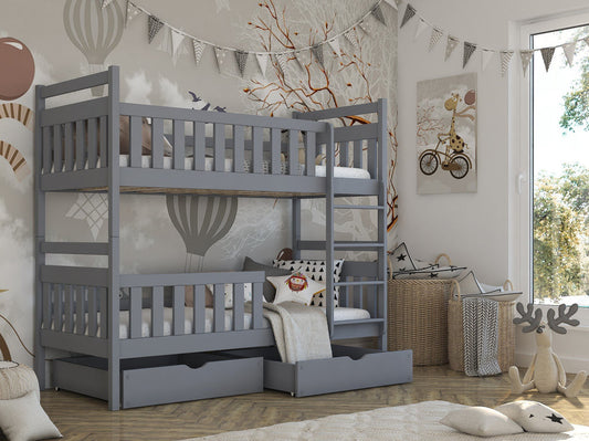 Wooden Bunk Bed Monika with Storage in Grey Matt With Foam Mattress