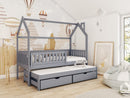 Wooden Single Bed Monkey With Trundle in Grey With Foam/Bonnell Mattress