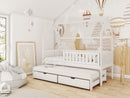 Wooden Single Bed Monkey With Trundle in White Matt Without Mattress