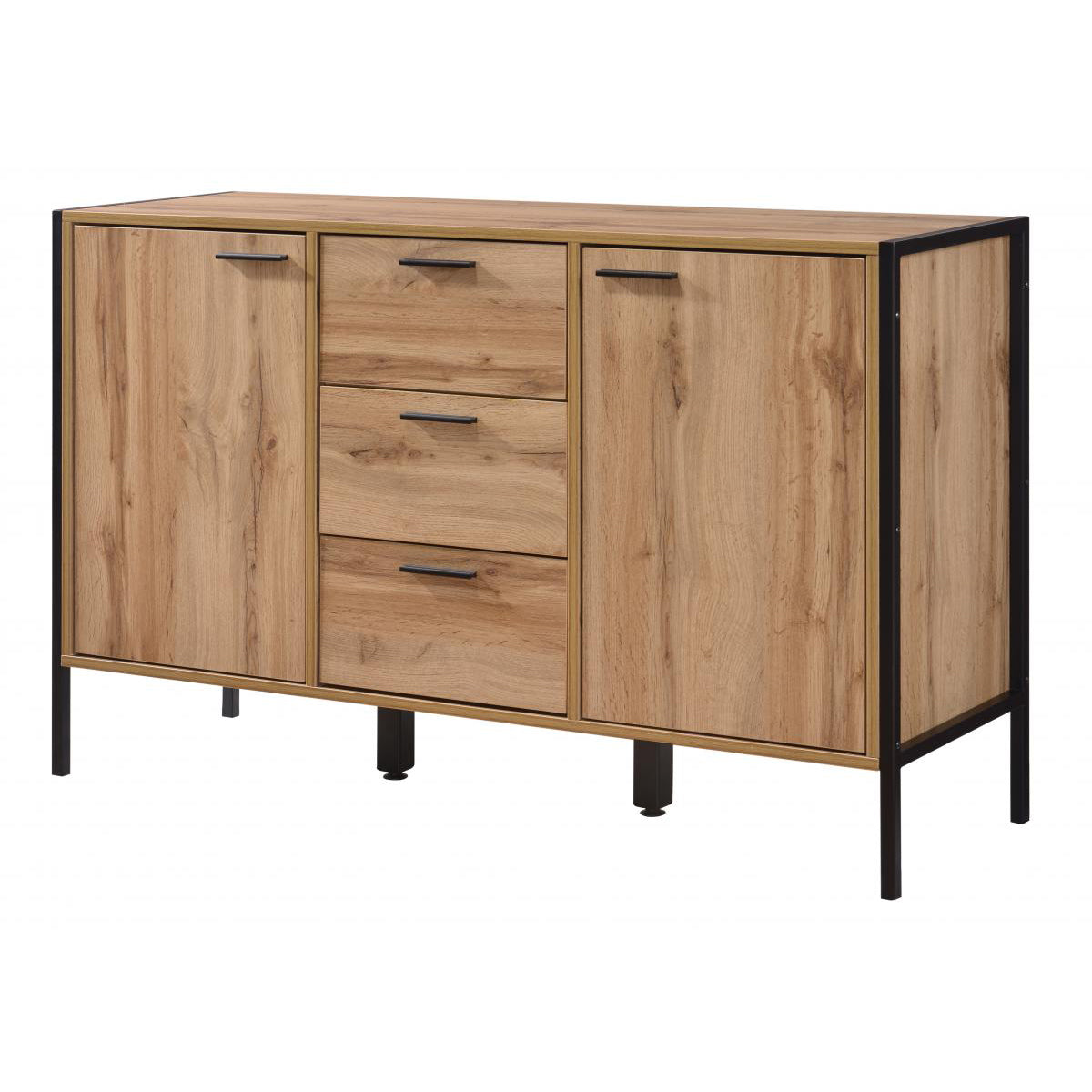 Michigan Sideboard – 2 Doors & 3 Drawers (Oak Effect with Black Metal Frame)