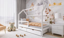 Wooden Single Bed Oskar Bed With Storage in White Matt Without Mattress