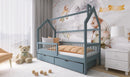 Wooden Single Bed Oskar Bed With Storage in Grey With Foam Mattress