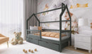 Wooden Single Bed Oskar Bed With Storage in Graphite With Foam/Bonnell Mattress