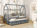 Wooden Single Bed Papi With Trundle in Graphite With Foam Mattress