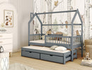 Wooden Single Bed Papi With Trundle in Graphite With Foam Mattress