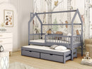 Wooden Single Bed Papi With Trundle in Grey With Foam/Bonnell Mattress