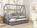 Wooden Single Bed Papi With Trundle in Grey With Foam/Bonnell Mattress