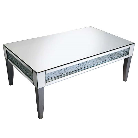 Rosalie Coffee Table In Silver With Mirrored Glass And Crystals