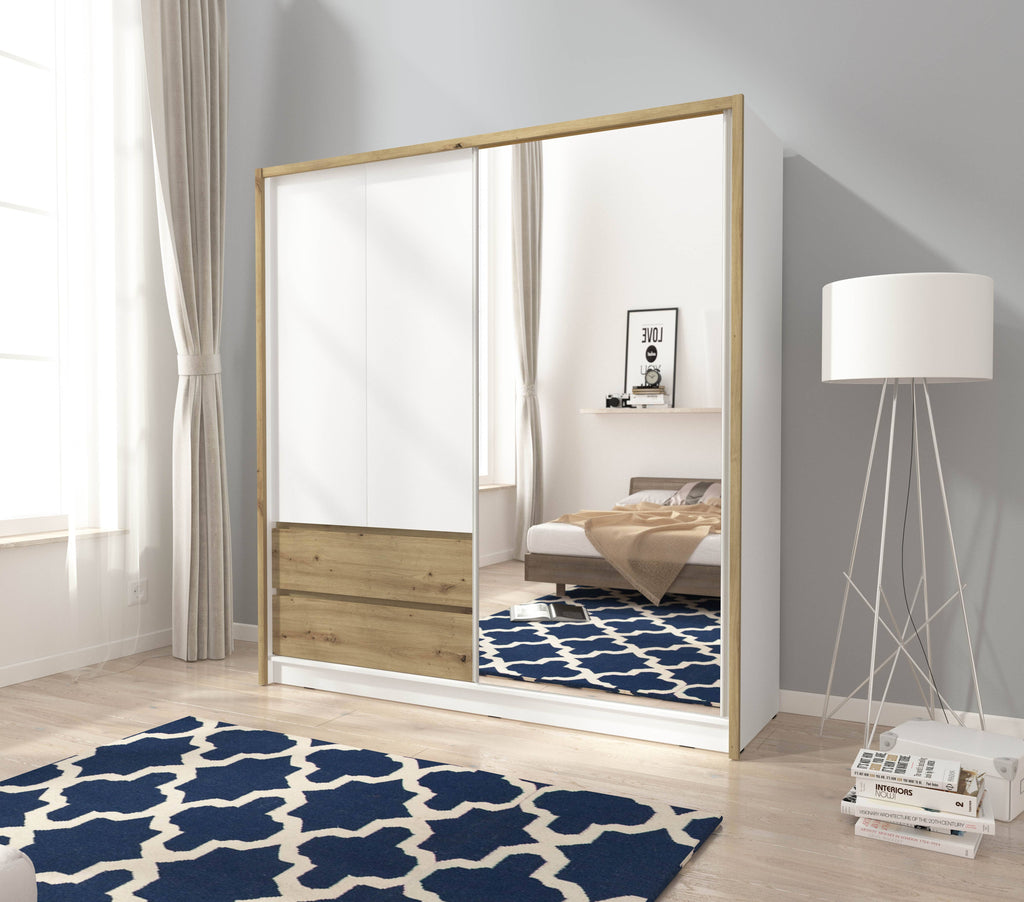 Sara Sliding Door Wardrobe 204cm in White Matt