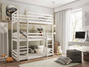 Wooden Triple Bunk Bed Ted in White Matt Without Mattress