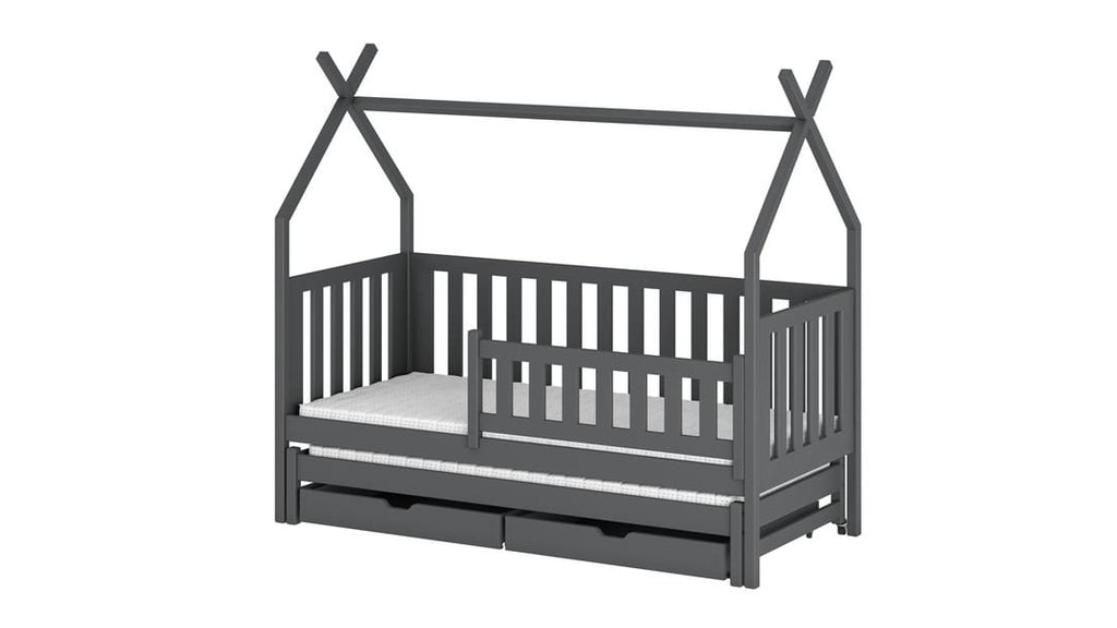 Wooden Single Bed Tytus With Trundle in Graphite With Foam Mattress