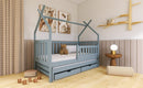 Wooden Single Bed Tytus With Trundle in Grey With Foam/Bonnell Mattress