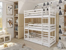 Wooden Triple Bunk Bed Ted in White Matt Without Mattress