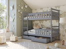 Wooden Bunk Bed Tezo with Storage in Grey Matt with Foam/Bonnell Mattresses