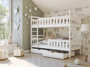 Wooden Bunk Bed Tezo with Storage in White with Foam Mattress