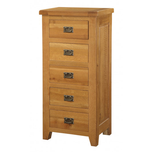 Acorn Solid Oak Chest of Drawers - 5 Drawer Narrow (550W x 420D x 1150H)