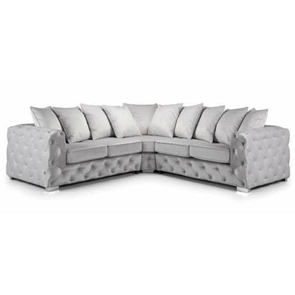 Ahern Plush Velvet Large Corner Sofa Suite In Silver