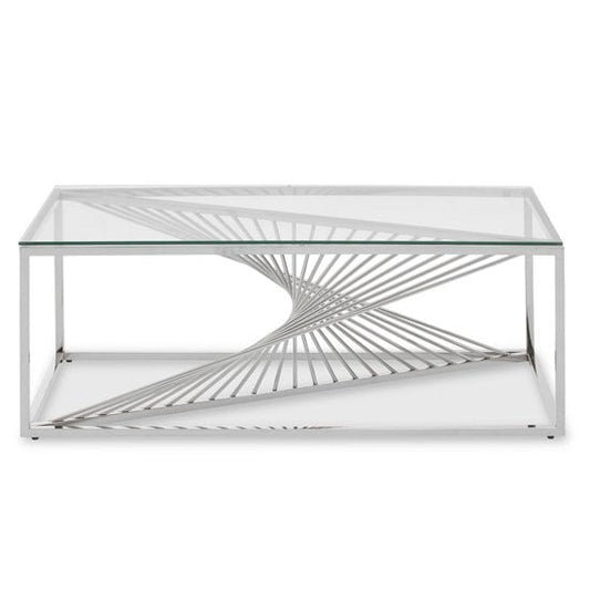 Amelia Clear Glass Coffee Table With Silver Metal Base