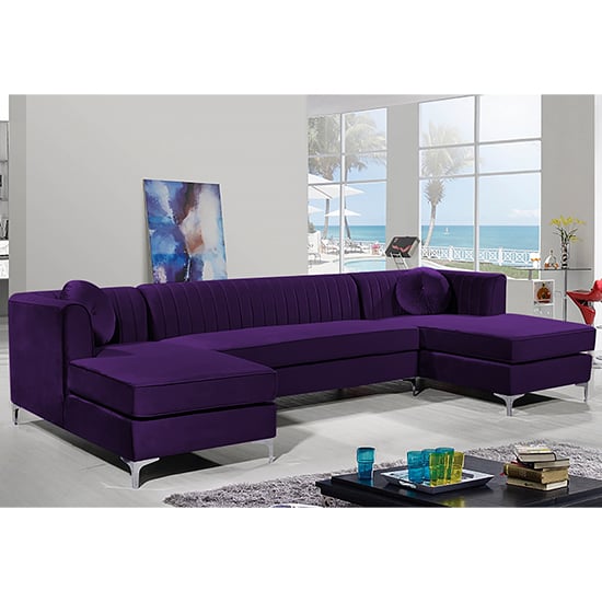 Asbury U-Shape Plush Velvet Corner Sofa In Ameythst