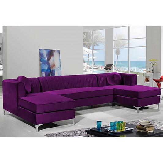 Asbury U-Shape Plush Velvet Corner Sofa In Boysenberry