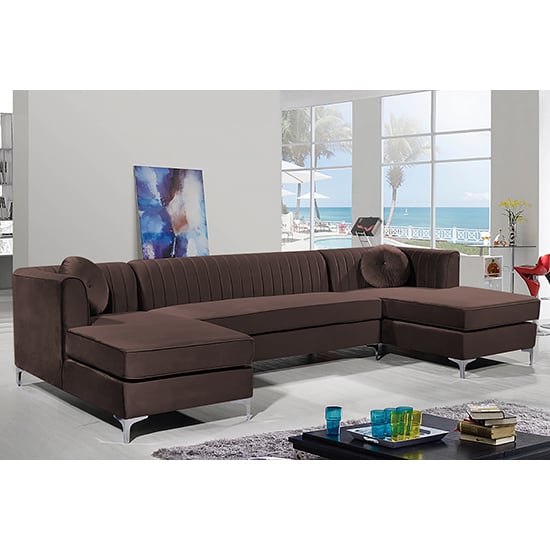 Asbury U-Shape Plush Velvet Corner Sofa In Mushroom