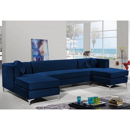 Asbury U-Shape Plush Velvet Corner Sofa In Navy