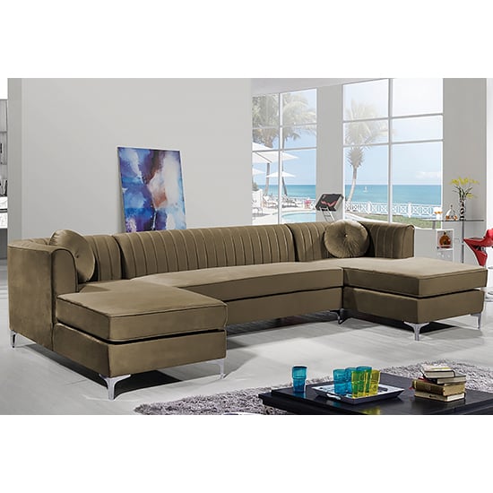 Asbury U-Shape Plush Velvet Corner Sofa In Parchment