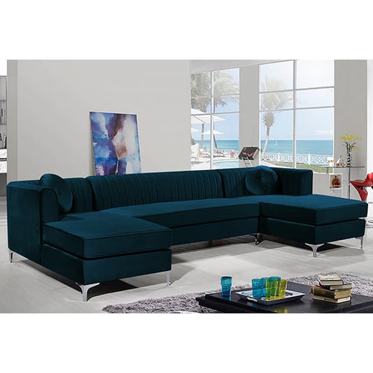 Asbury U-Shape Plush Velvet Corner Sofa In Peacock