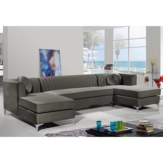 Asbury U-Shape Plush Velvet Corner Sofa In Putty