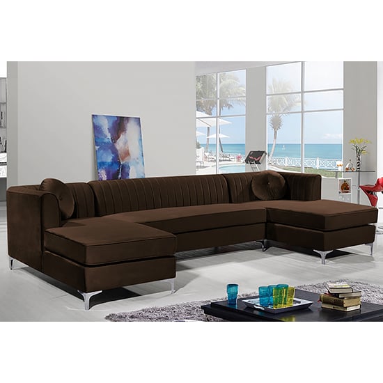 Asbury U-Shape Plush Velvet Corner Sofa In Taupe