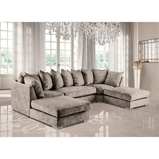 Boise U-Shape Chenille Fabric Corner Sofa In Champagne