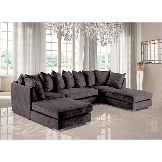 Boise U-Shape Chenille Fabric Corner Sofa In Chocolate