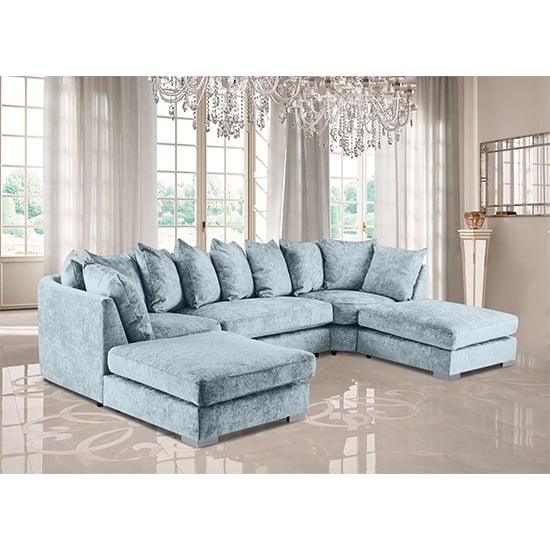 Boise U-Shape Chenille Fabric Corner Sofa In Sky