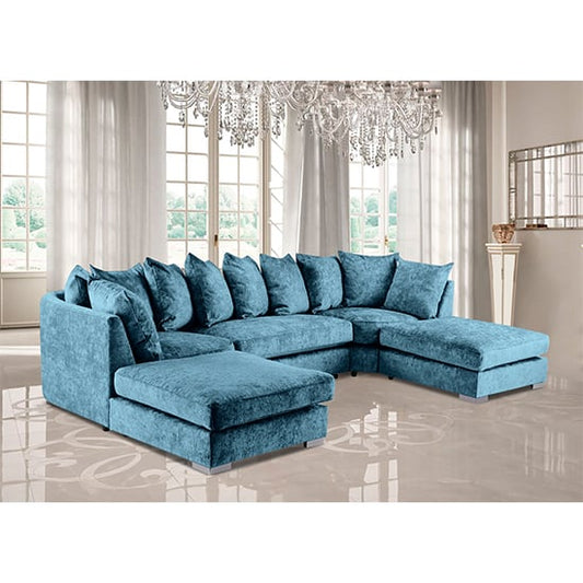 Boise U-Shape Chenille Fabric Corner Sofa In Teal