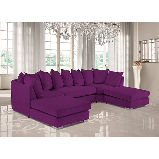 Boise U-Shape Plush Velour Fabric Corner Sofa In Boysenberry