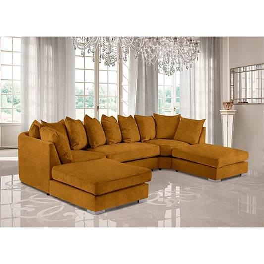 Boise U-Shape Plush Velour Fabric Corner Sofa In Gold