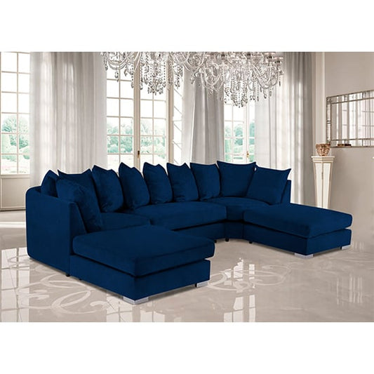 Boise U-Shape Plush Velour Fabric Corner Sofa In Navy