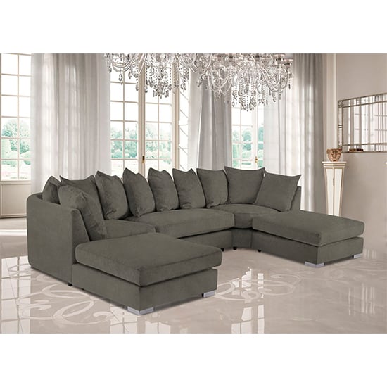 Boise U-Shape Plush Velvet Corner Sofa In Biscuit