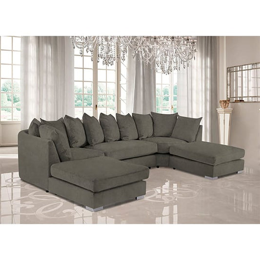 Boise U-Shape Plush Velvet Corner Sofa In Biscuit