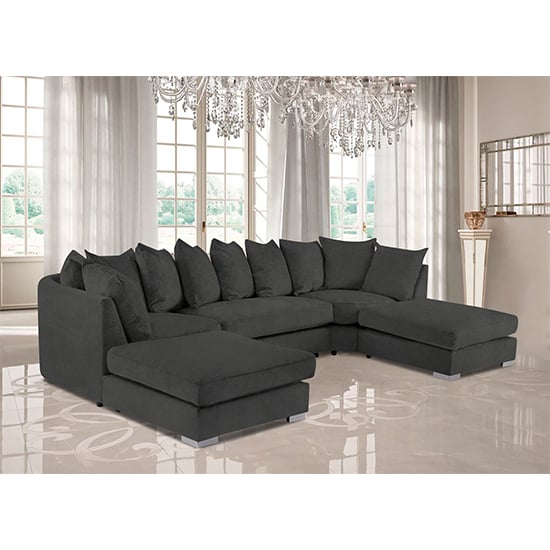 Boise U-Shape Plush Velvet Corner Sofa In Charcoal