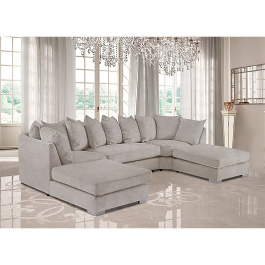 Boise U-Shape Plush Velvet Corner Sofa In Cream