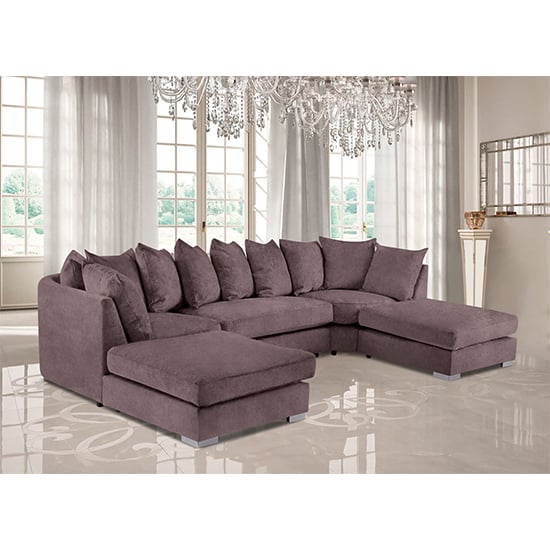 Boise U-Shape Plush Velvet Corner Sofa In Heather