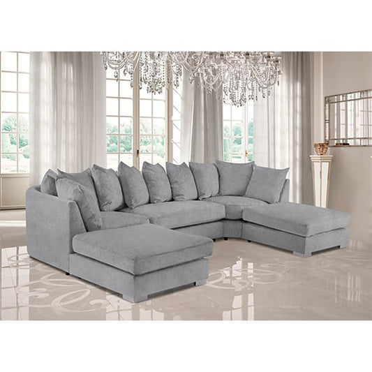 Boise U-Shape Plush Velvet Corner Sofa In Silver