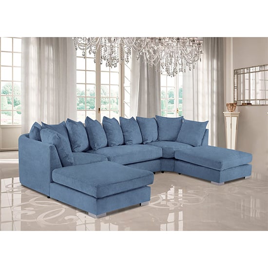 Boise U-Shape Plush Velvet Corner Sofa In Sky